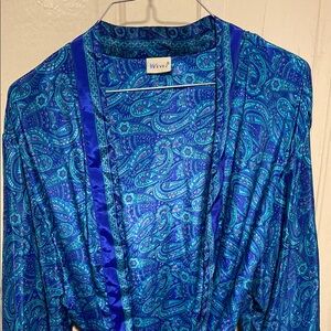 Silk Robe Paisley Turquoise Indigo Flowers With Belt